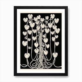 B&W Plant Illustration String Of Hearts Art Print