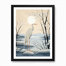 Winter Bird Painting Egret 3 Art Print