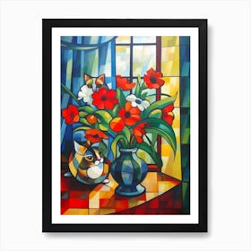 Snapdragon With A Cat 4 Cubism Picasso Style Art Print