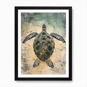 Sea Turtle & The Waves Vintage Illustration 5 Art Print