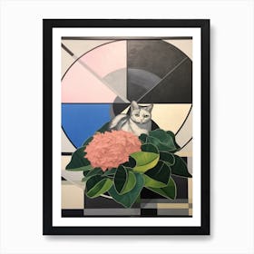 Hydrangea With A Cat 1 Abstract Expressionist Art Print