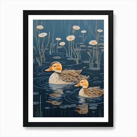Ducklings In The Water Japanese Woodblock Style 5 Art Print