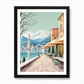 Vintage Winter Travel Illustration Lake Como Italy 1 Art Print