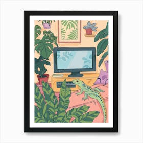 Lizard In The Living Room Modern Colourful Abstract Illustration 4 Art Print