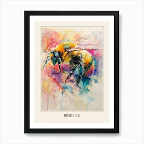 Honey Bee Colourful Watercolour 4 Poster Art Print
