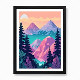 Pastel Landscape With Mountains And Trees Art Print