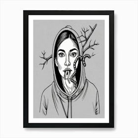 Woman With A worm Art Print