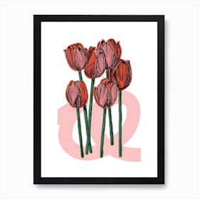 Pink & Red Abstract Tulip Flowers Art Print