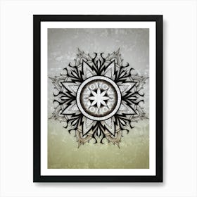 Abstract Flower Pattern, mandala, gothic, geometric design, textured, background, gold, yellow , grey, style Art Print