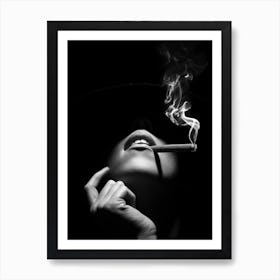 Smoking Girl Dark Women Smoke Art Print