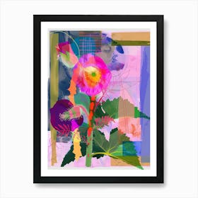 Hollyhock 2 Neon Flower Collage Art Print
