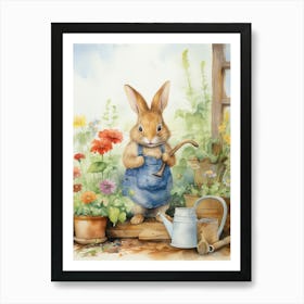 Bunny Gardening Rabbit Prints Watercolour 3 Art Print