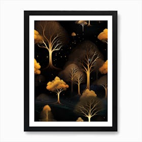 Golden Trees In The Night Art Print