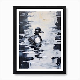 Black & White Brushstrokes Painting Of A Duckling Art Print