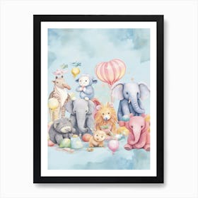 Cute Collection Of Baby Animals Nursery Watercolour 3 Art Print