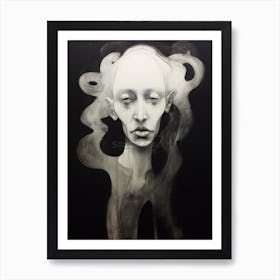 Swirl Line Drawing Of Two Faces Black & White 2 Art Print