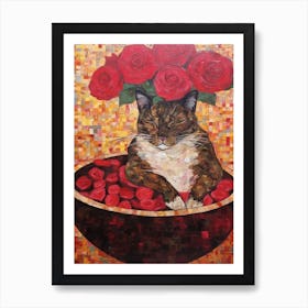 Rose With A Cat 2 Art Nouveau Klimt Style Art Print