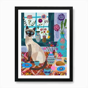 Tea Time With A Siamese Cat 2 Art Print