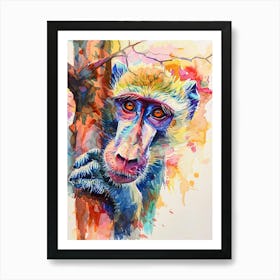 Baboon Colourful Watercolour 3 Art Print