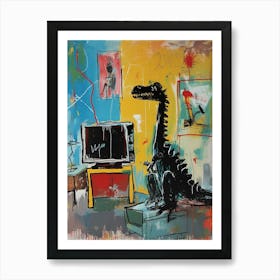 Dinosaur Watching Tv Graffiti Abstract 2 Art Print