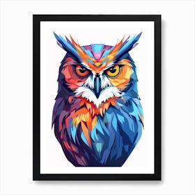 Colourful Geometric Bird Great Horned Owl 1 Art Print