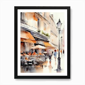 Paris city, passersby, cafes, apricot atmosphere, watercolors.6 Art Print