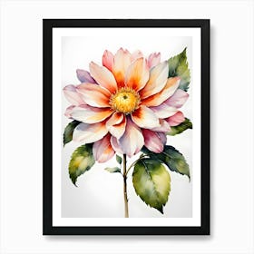 Dahlia Flower Watercolor Painting Art Print