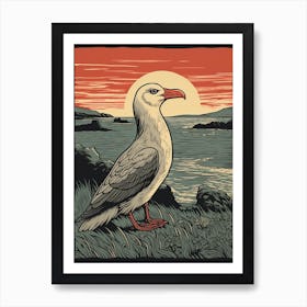 Vintage Bird Linocut Albatross 1 Art Print