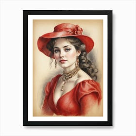 Victorian Woman In Red Hat 2 Art Print