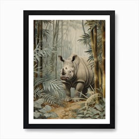 Cold Tones Of A Rhino Walking Through The Jungle 2 Art Print