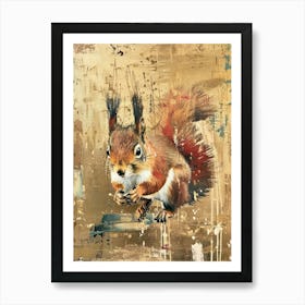 Red Squirrel Gold Effect Collage 4 Art Print