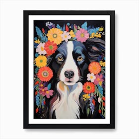 Border Collie Portrait With A Flower Crown, Matisse Painting Style 1 Art Print