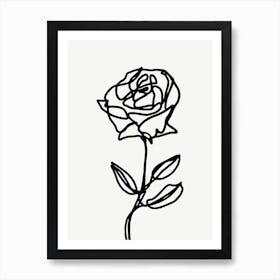 Line Drawing Of A Rose Monoline Blue Art Print