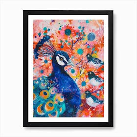 Peacock & Birds Loose Brushstroke Painting 1 Art Print