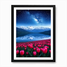 Pink Tulips In The Mountains Art Print