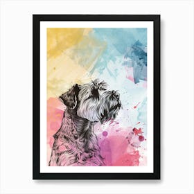 Giant Schnauzer Dog Pastel Line Watercolour Illustration  1 Art Print