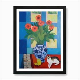 A Painting Of A Still Life Of A Delphinium With A Cat In The Style Of Matisse 2 Art Print