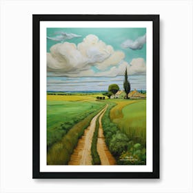 Green plains, distant hills, country houses,renewal and hope,life,spring acrylic colors.13 Art Print