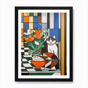 Lilies With A Cat 4 Cubism Picasso Style Art Print