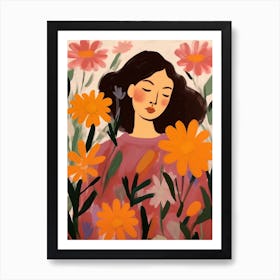 Woman With Autumnal Flowers Veronica Flowers 2 Art Print