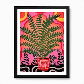 Pink And Red Plant Illustration Boston Fern 3 Art Print