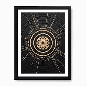 Geometric Glyph Symbol in Gold with Radial Array Lines on Dark Gray n.0202 Art Print