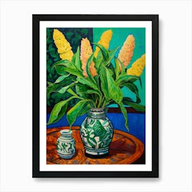Flowers In A Vase Still Life Painting Celosia 2 Art Print