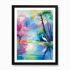 Egret By The Water Art Print