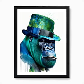 Gorilla In Bowler Hat Gorillas Mosaic Watercolour 1 Art Print