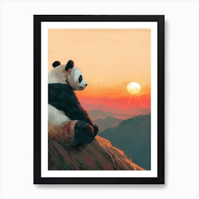 Giant Panda Looking At A Sunset From A Mountaintop Storybook Illustration 2 Art Print