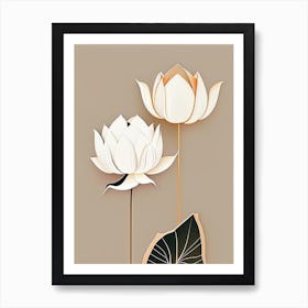 Lotus Flowers In Garden Retro Minimal 2 Art Print