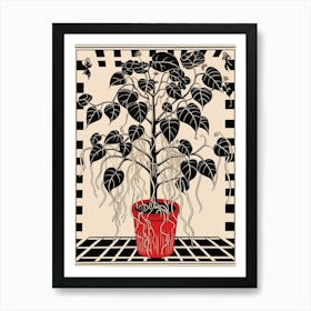 B&W Plant Illustration Rubber Plant Ficus 3 Art Print