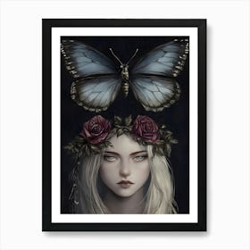 Dark Gothic Butterfly On A Girl'S Head Art Print