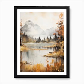 Lake In The Woods In Autumn, Painting 62 Art Print